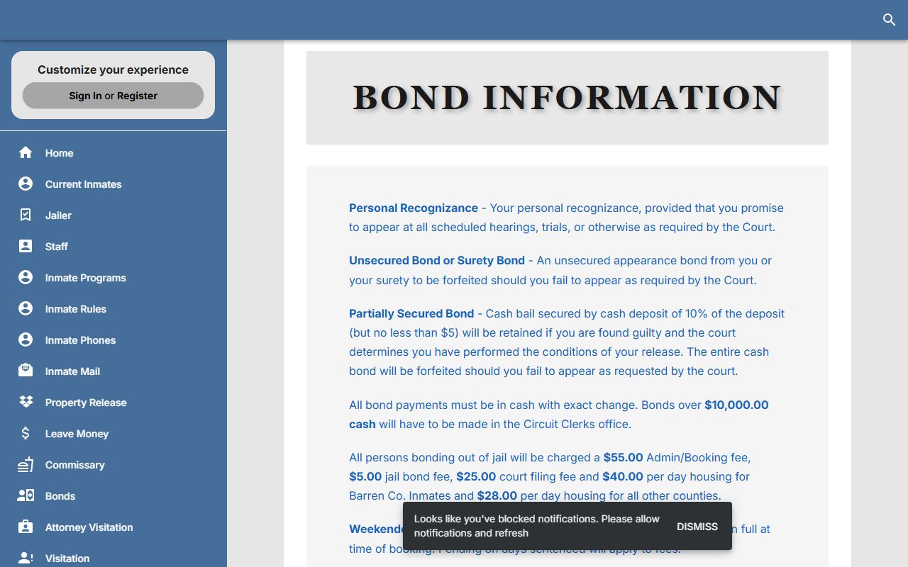 Metcalfe County court records after arrest bond information at Barren County Detention Center