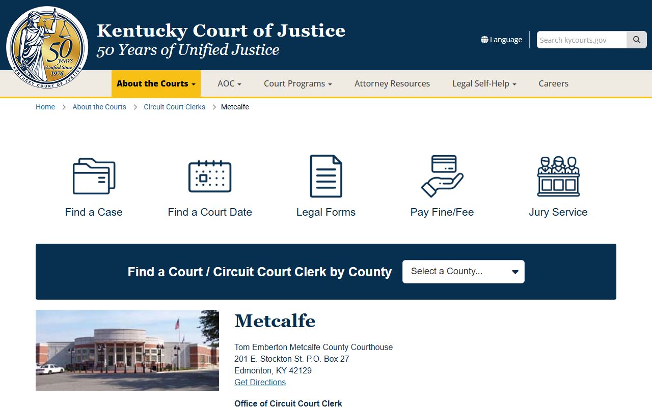 Metcalfe County court records after jail arrest courthouse clerk page